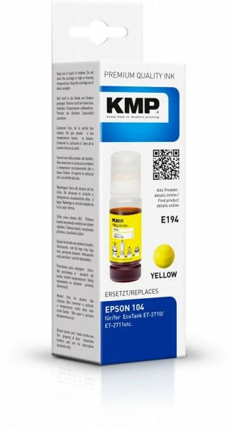 Druckerpatronen, Druckerzubehör KMP E194 (70ml) Nachfülltinte Ersetzt EcoTank 104 (T00P4) Gelb 1 Druckerpatronen, Druckerzubehör KMP E194 (70ml) Nachfülltinte Ersetzt EcoTank 104 (T00P4) Gelb