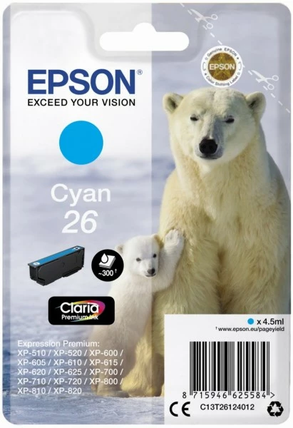 Druckerpatronen, Druckerzubehör Epson 26 Claria Premium Tintenpatrone Cyan 1 Druckerpatronen, Druckerzubehör Epson 26 Claria Premium Tintenpatrone Cyan
