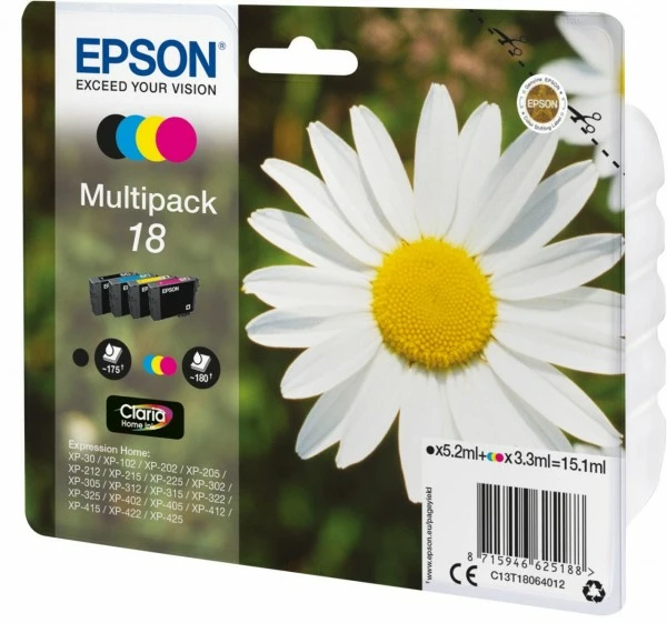 Druckerpatronen, Druckerzubehör Epson 18 Claria Home Multipack 4-farbig 2 Druckerpatronen, Druckerzubehör Epson 18 Claria Home Multipack 4-farbig – Bild 2