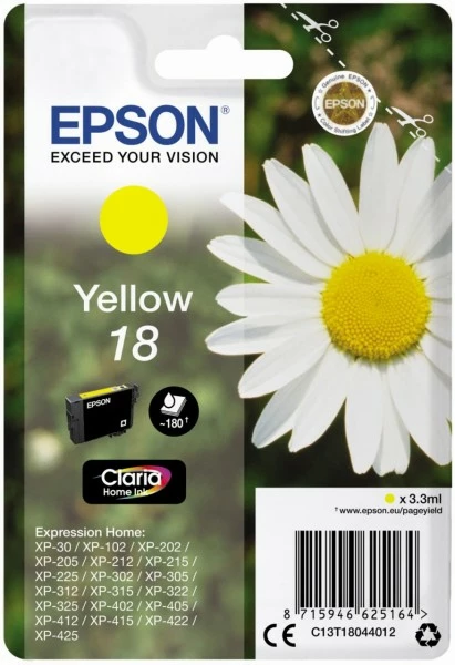 Druckerpatronen, Druckerzubehör Epson 18 Claria Home Tintenpatrone Gelb 1 Druckerpatronen, Druckerzubehör Epson 18 Claria Home Tintenpatrone Gelb