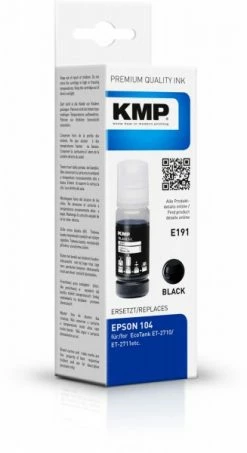 Druckerpatronen, Druckerzubehör KMP E191 (70ml) Nachfülltinte Ersetzt EcoTank 104 (T00P1) Schwarz