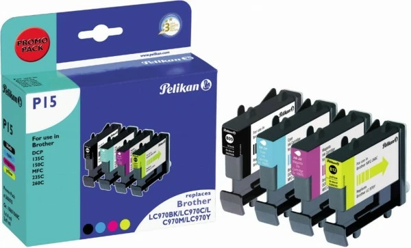 Druckerpatronen, Druckerzubehör Pelikan P15 Tinten-Multipack Ersetzt Brother LC970VAL 4-farbig 1 Druckerpatronen, Druckerzubehör Pelikan P15 Tinten-Multipack Ersetzt Brother LC970VAL 4-farbig