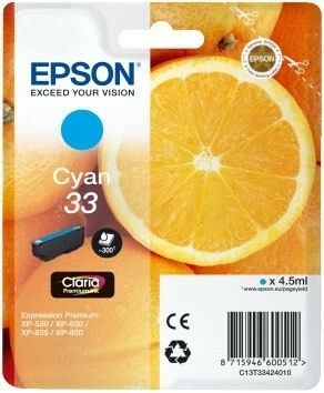 Druckerpatronen, Druckerzubehör Epson 33 Claria Premium Tintenpatrone Cyan 1 Druckerpatronen, Druckerzubehör Epson 33 Claria Premium Tintenpatrone Cyan
