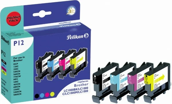 Druckerpatronen, Druckerzubehör Pelikan P12 Tinten-Multipack Ersetzt Brother LC1000VAL 4-farbig 1 Druckerpatronen, Druckerzubehör Pelikan P12 Tinten-Multipack Ersetzt Brother LC1000VAL 4-farbig